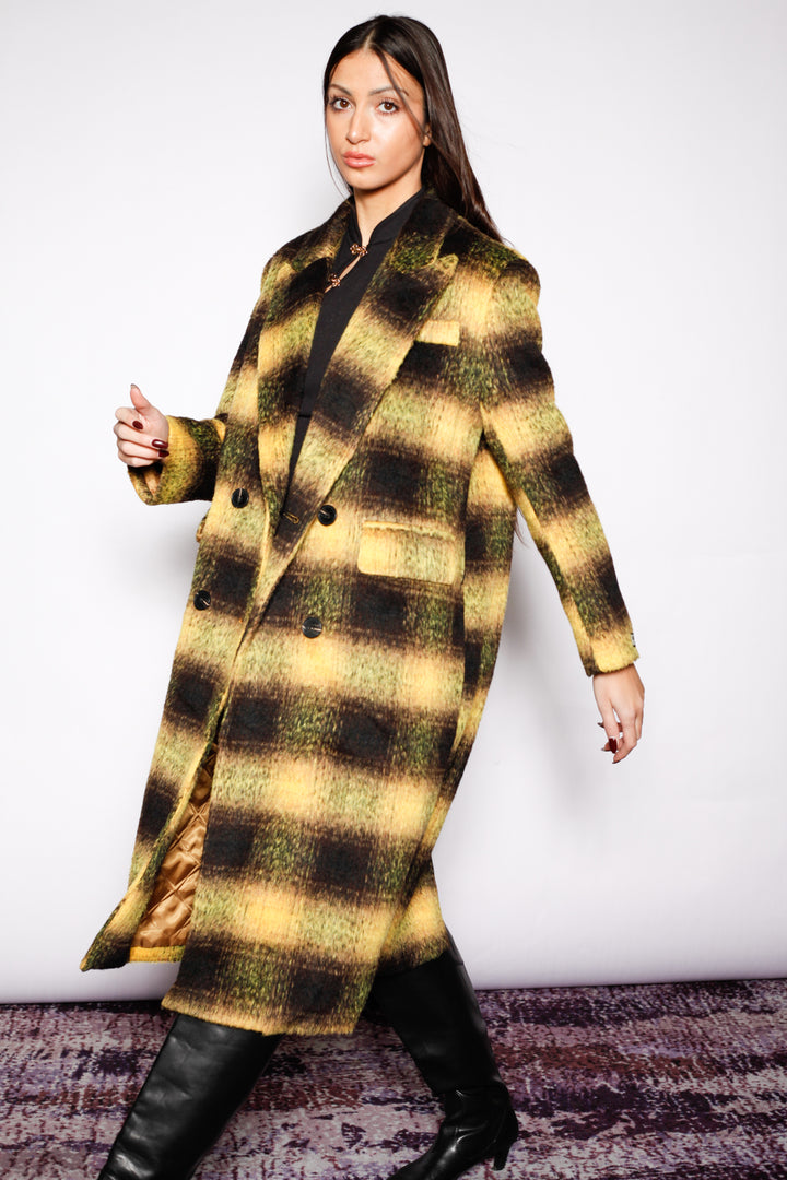 Heavy Wool Yellow Plaid Coat
