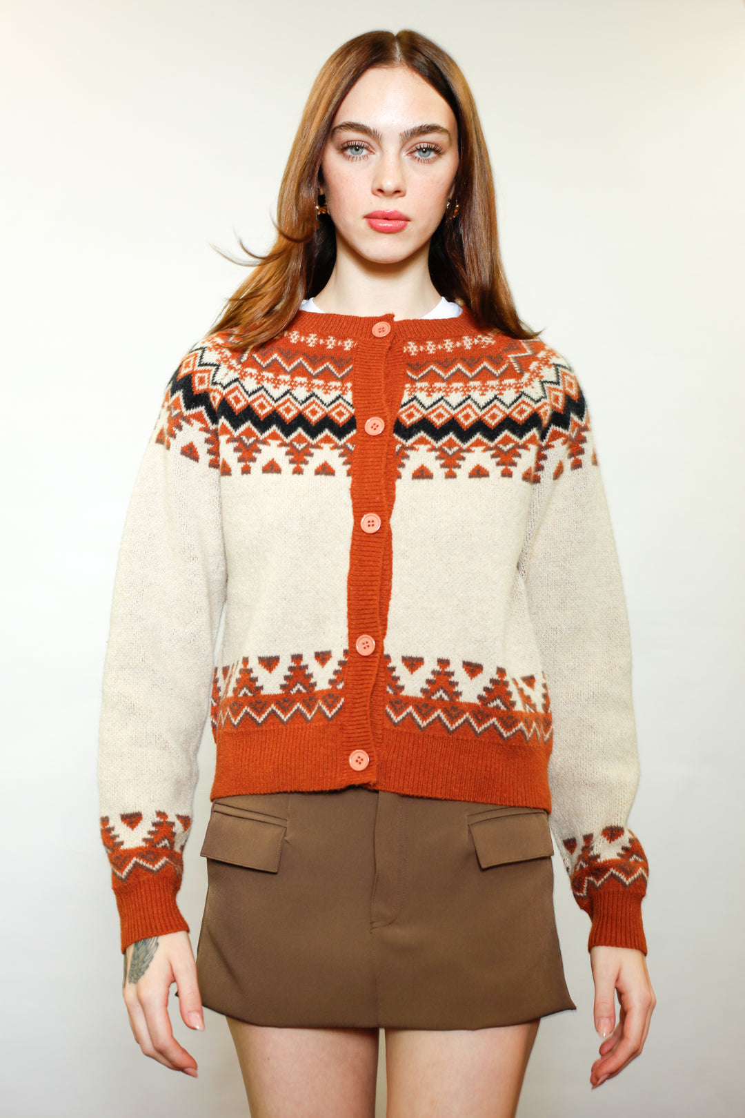 Wool Orange Fair Isle Cardigan