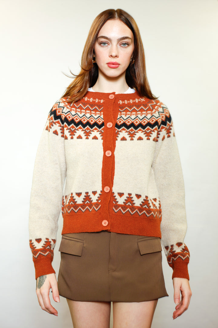 Wool Orange Fair Isle Cardigan