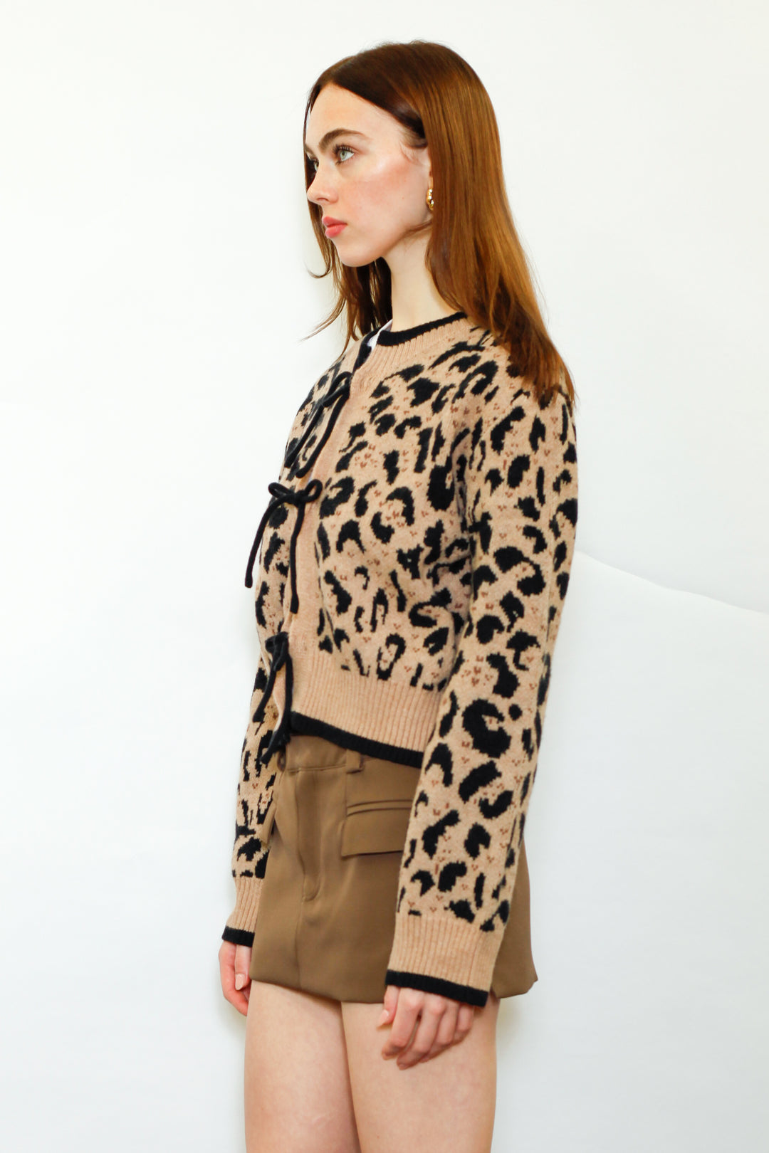 Wool Animal Print Bow-Tie Cardigan
