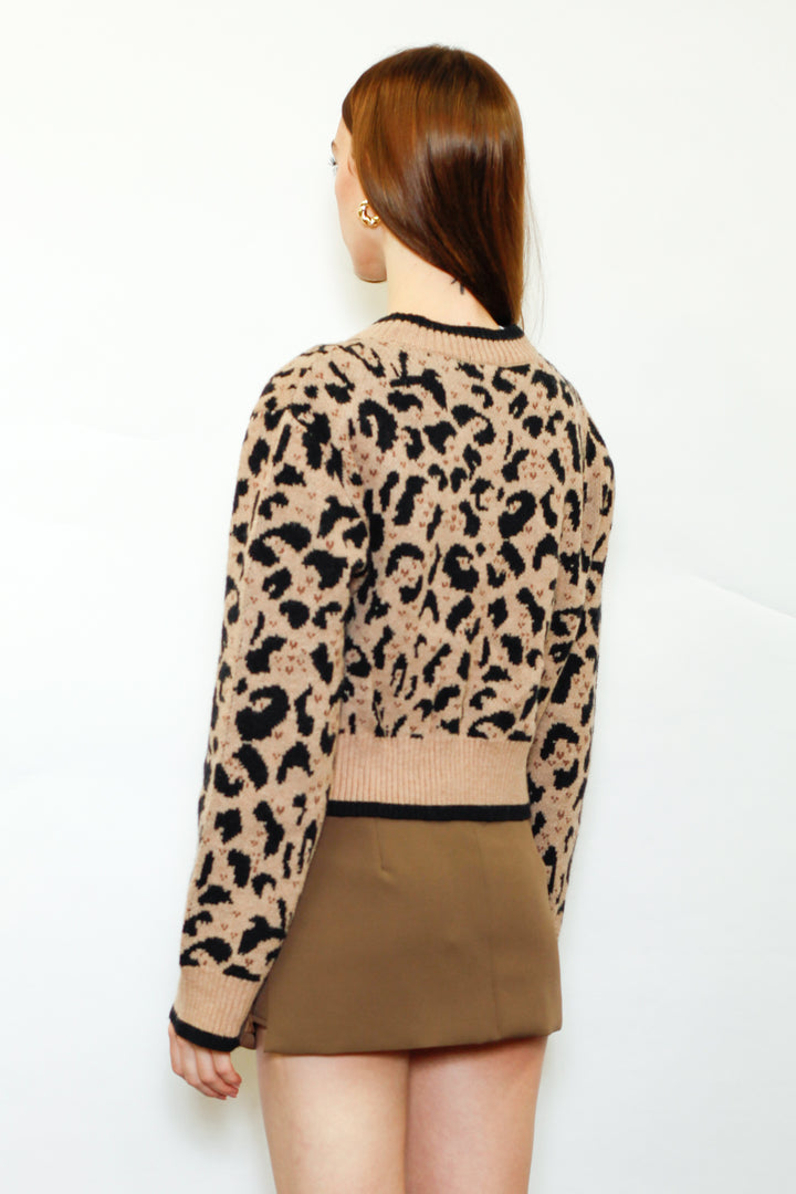 Wool Animal Print Bow-Tie Cardigan