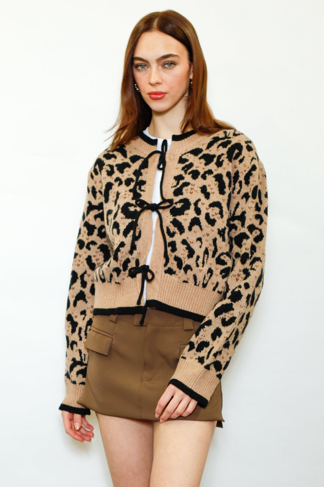 Wool Animal Print Bow-Tie Cardigan