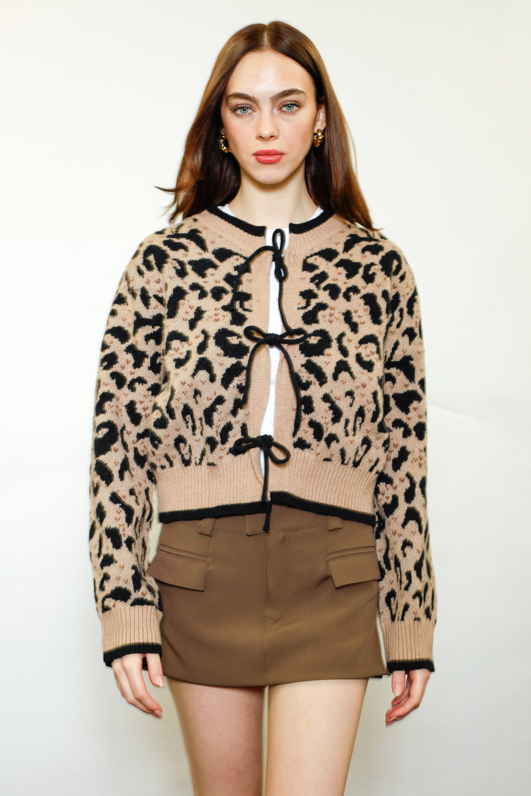 Wool Animal Print Bow-Tie Cardigan