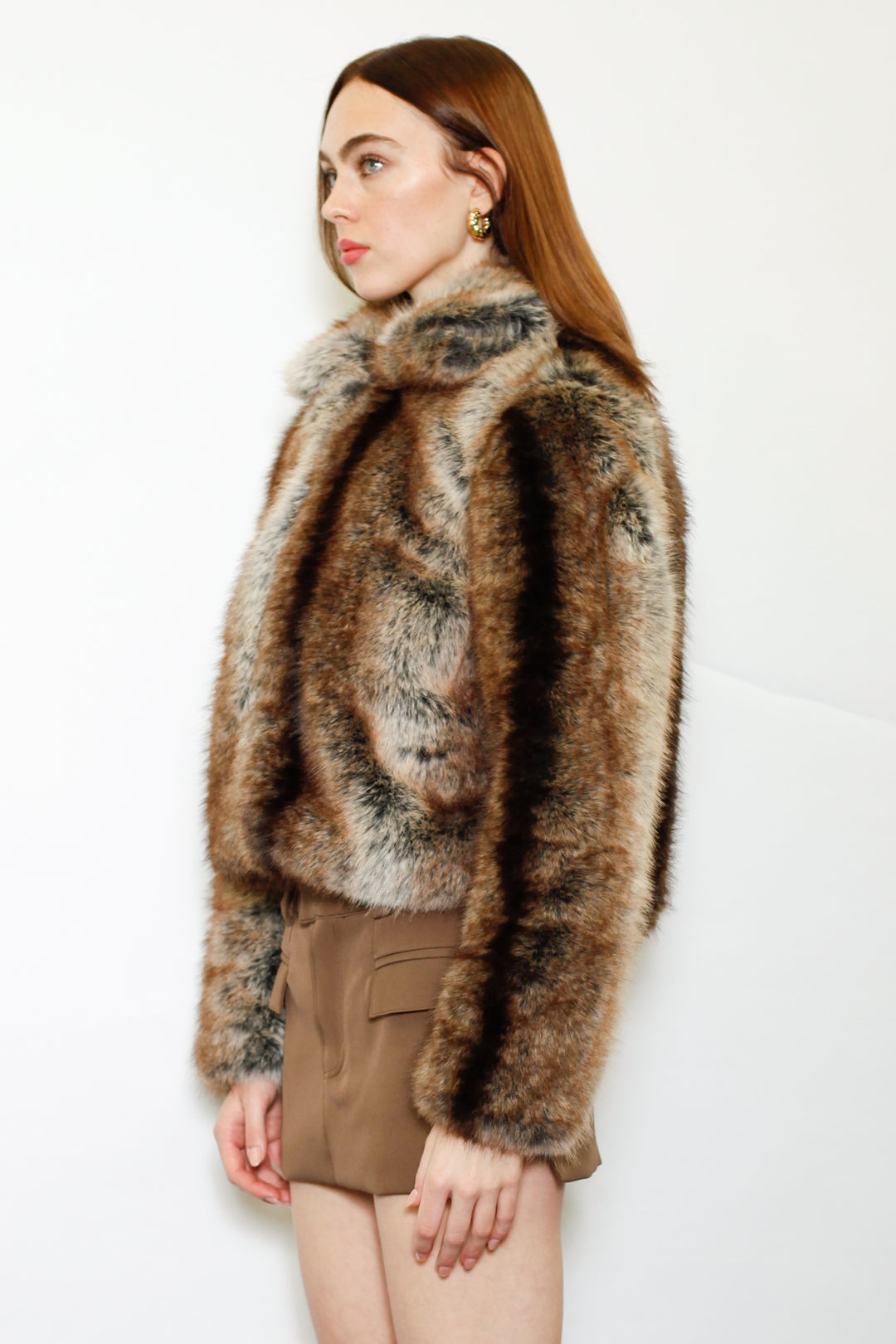 Wool-Blend Dark Brown Faux Fur Jacket