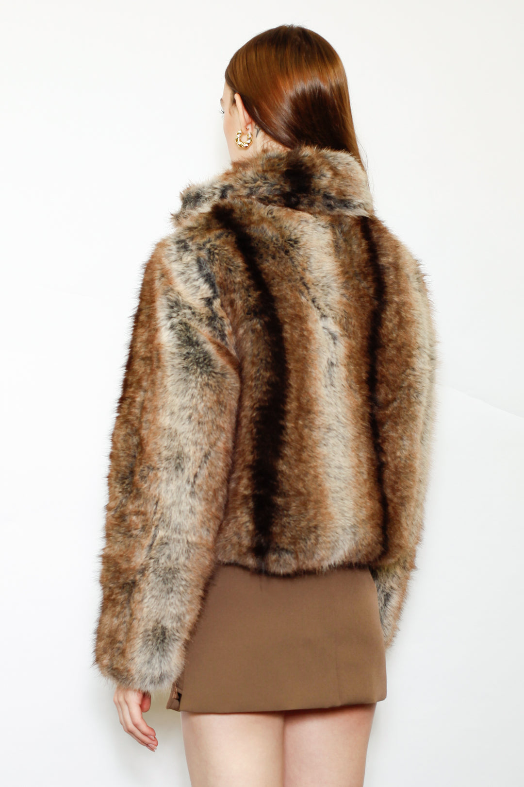 Wool-Blend Dark Brown Faux Fur Jacket