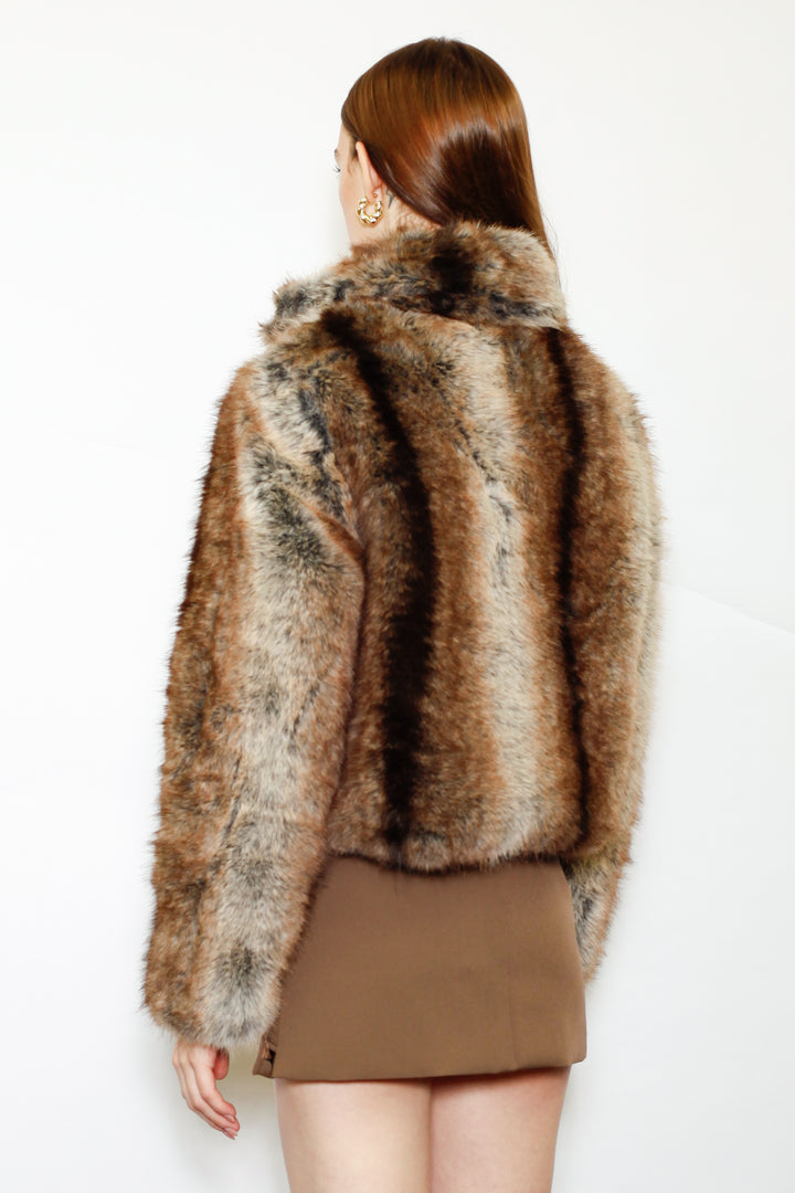 Wool-Blend Dark Brown Faux Fur Jacket