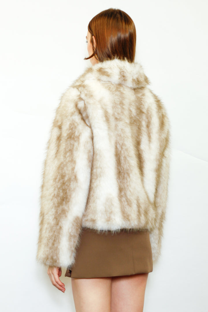 Wool-Blend Cream Faux Fur Jacket