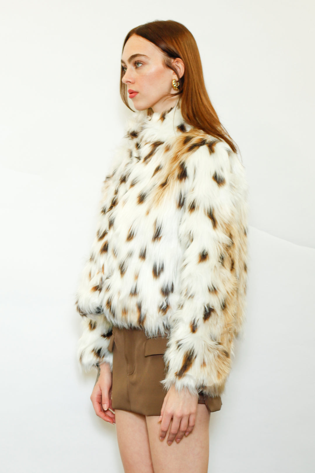 Wool-Blend Spotted Faux Fur Jacket