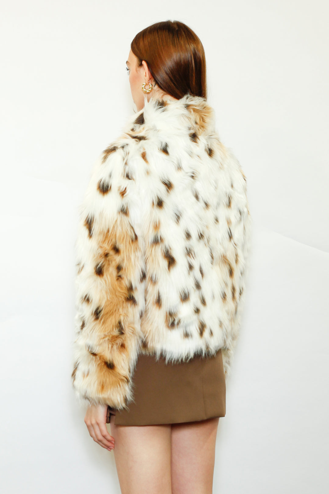 Wool-Blend Spotted Faux Fur Jacket