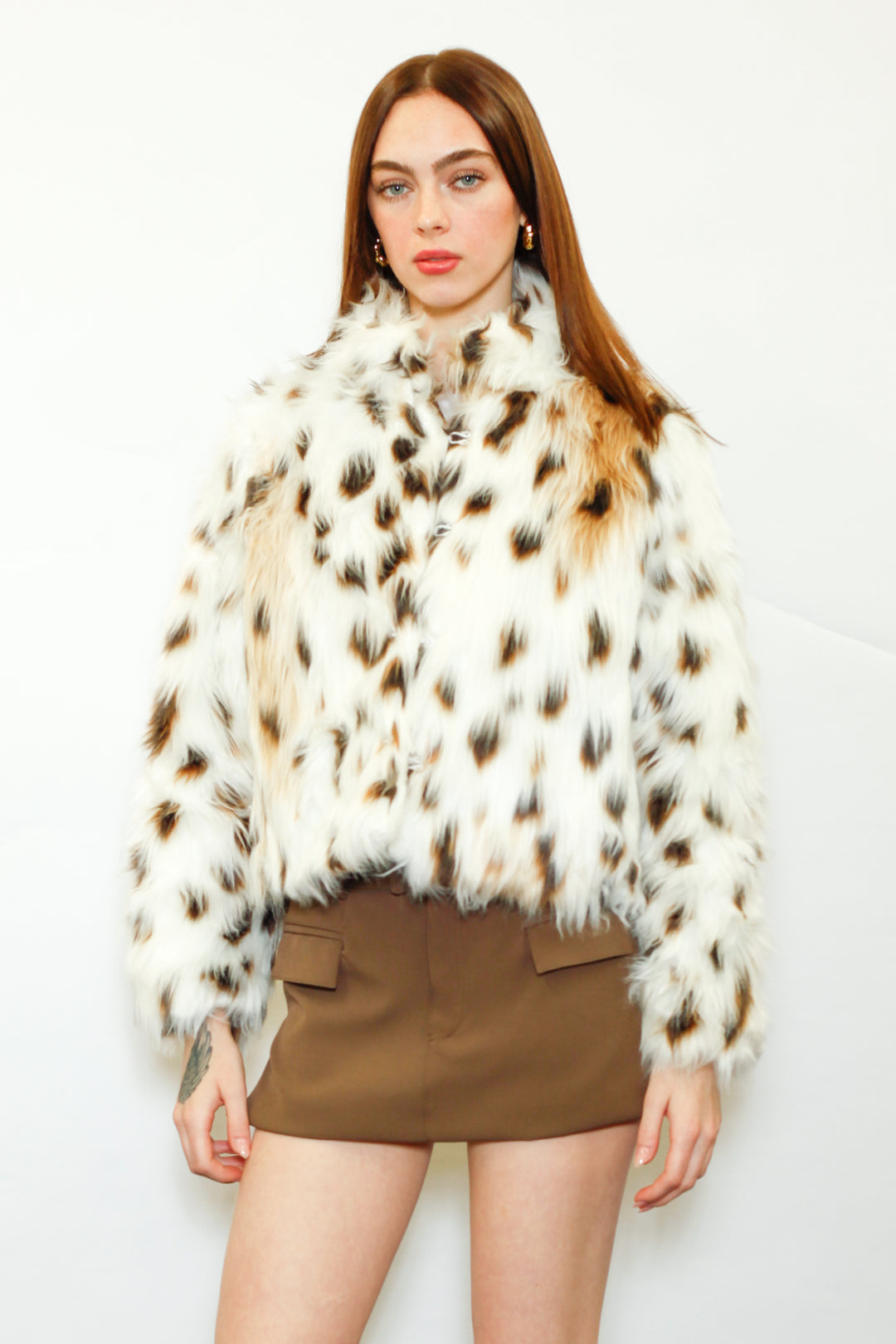 Wool-Blend Spotted Faux Fur Jacket
