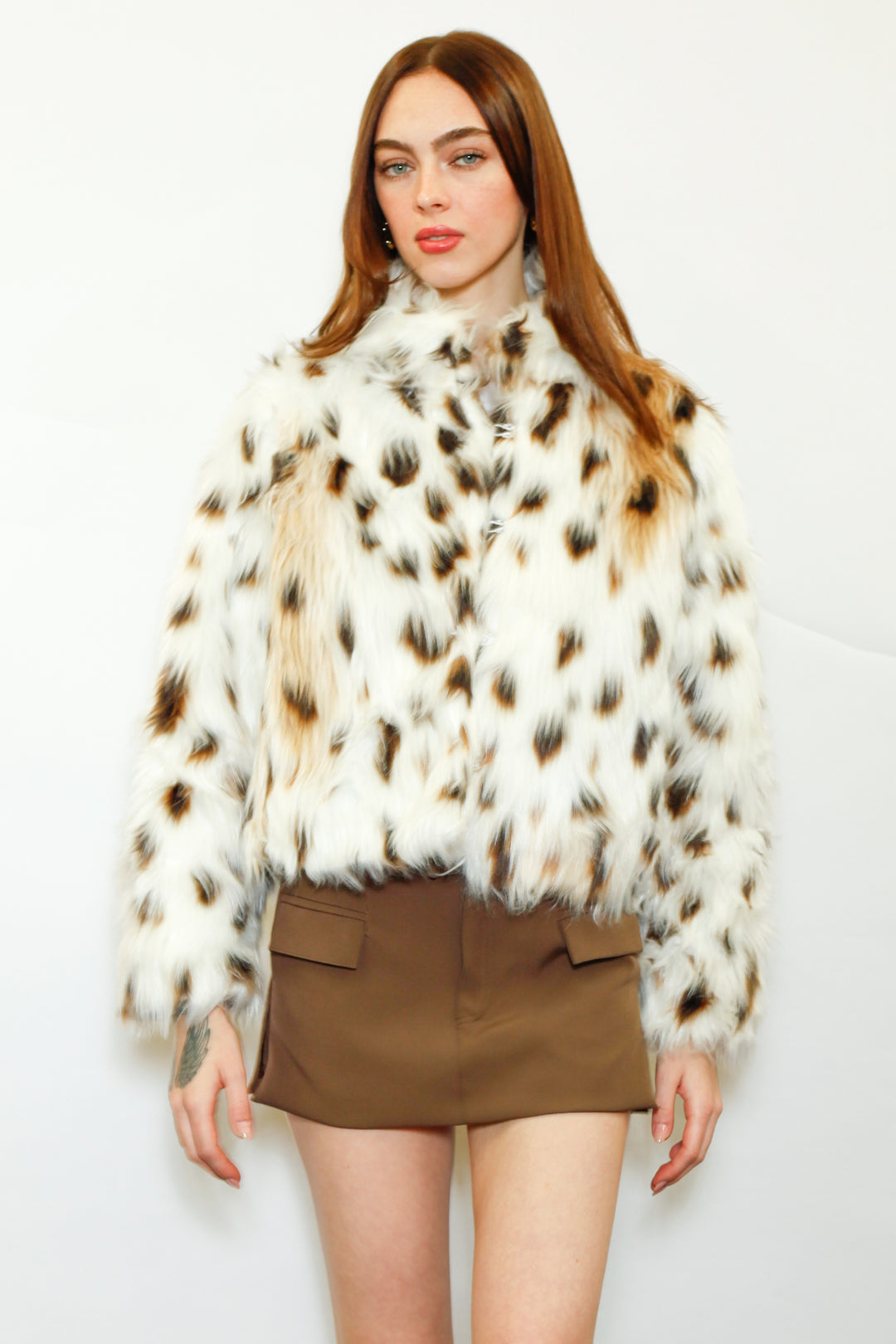 Wool-Blend Spotted Faux Fur Jacket