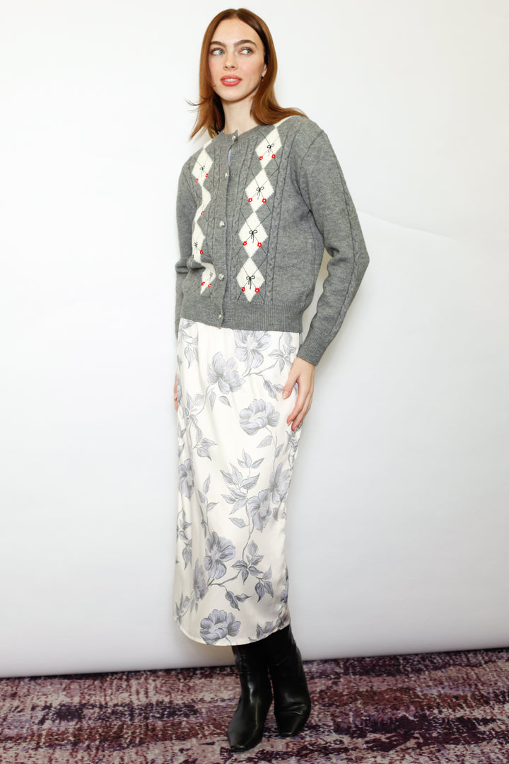 Wool Argyle Bow Cardigan