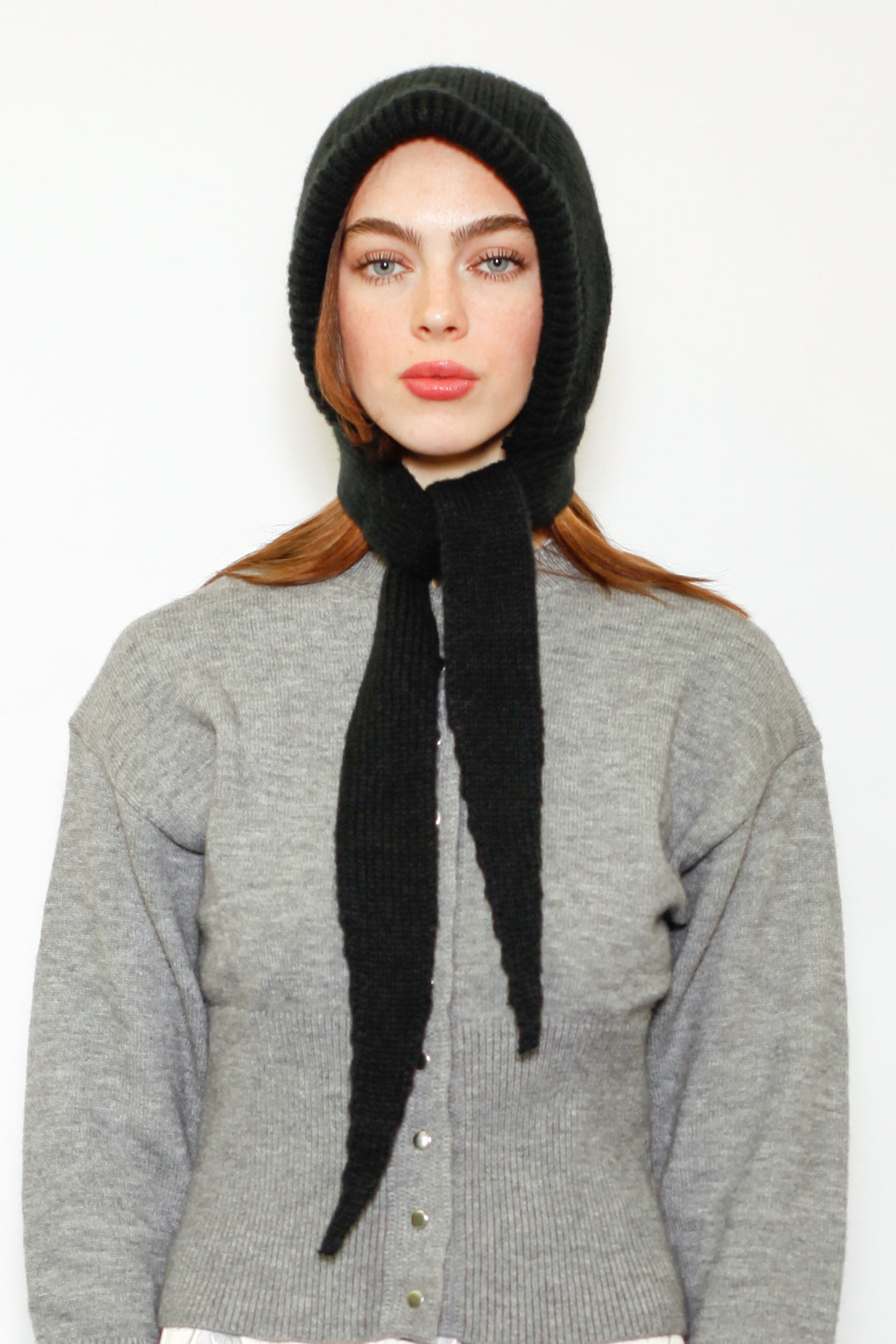 Wool Knitted Black Hoodie Hat Balaclava Bonnet