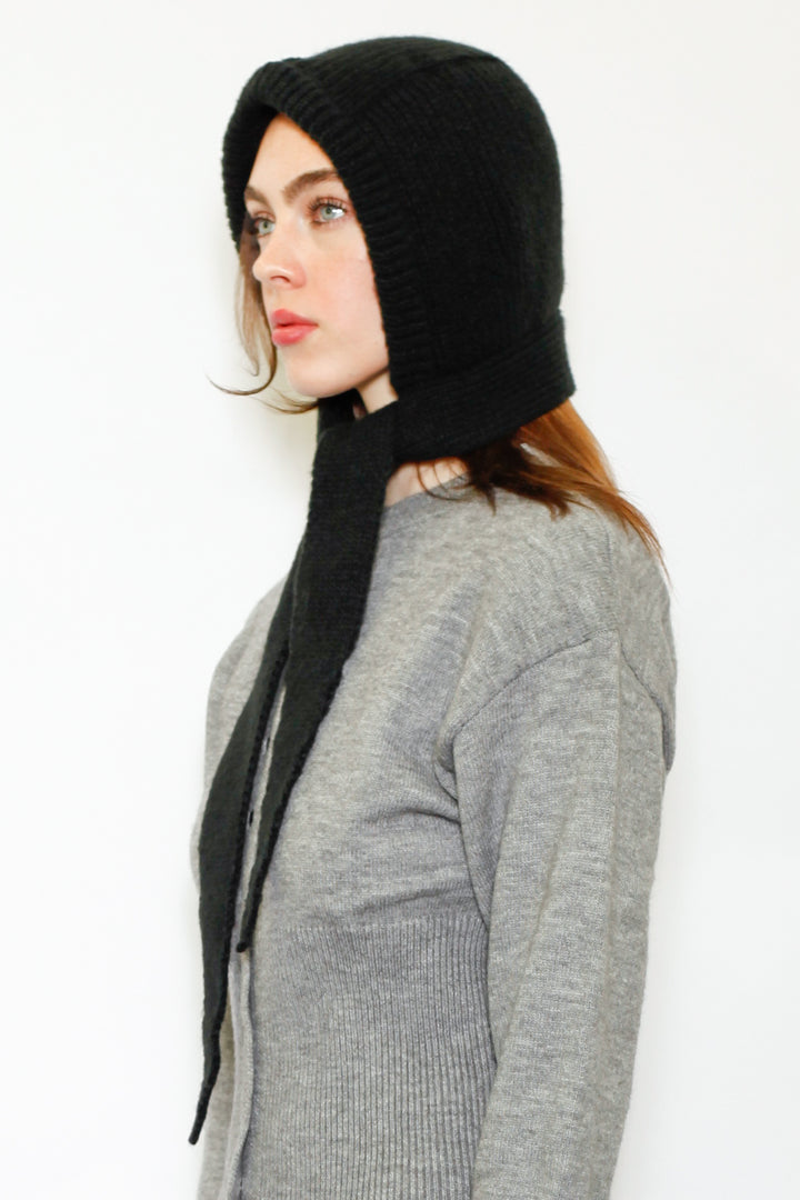Wool Knitted Black Hoodie Hat Balaclava Bonnet