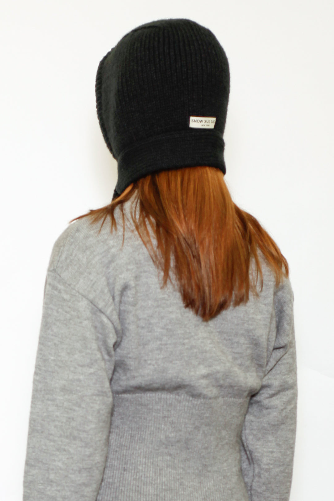 Wool Knitted Black Hoodie Hat Balaclava Bonnet