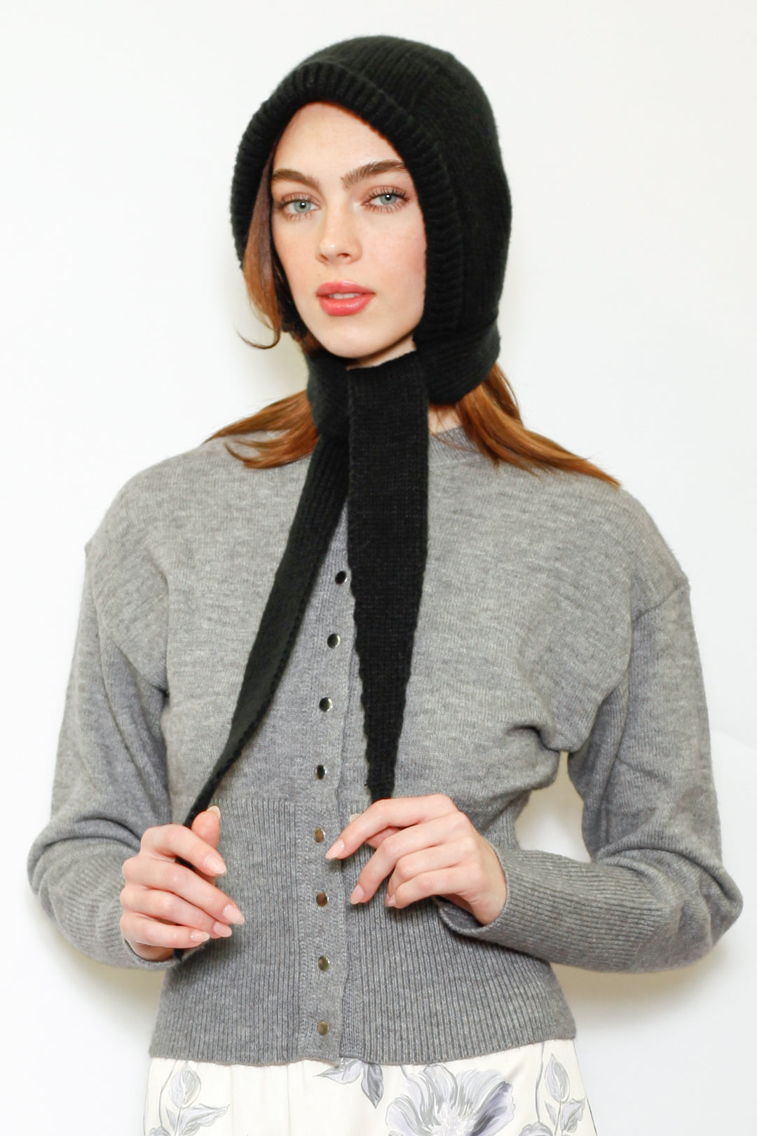 Wool Knitted Black Hoodie Hat Balaclava Bonnet