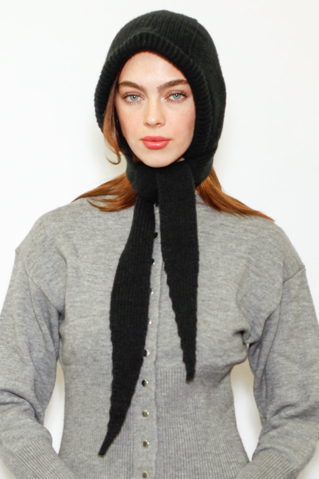 Wool Knitted Black Hoodie Hat Balaclava Bonnet