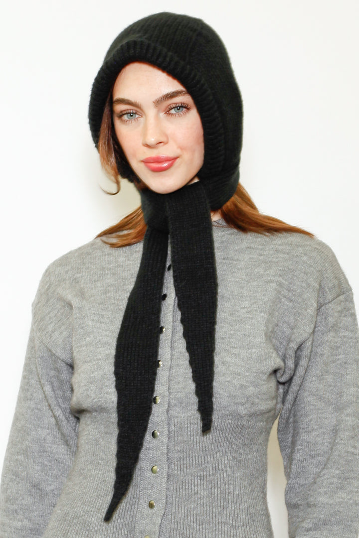 Wool Knitted Black Hoodie Hat Balaclava Bonnet