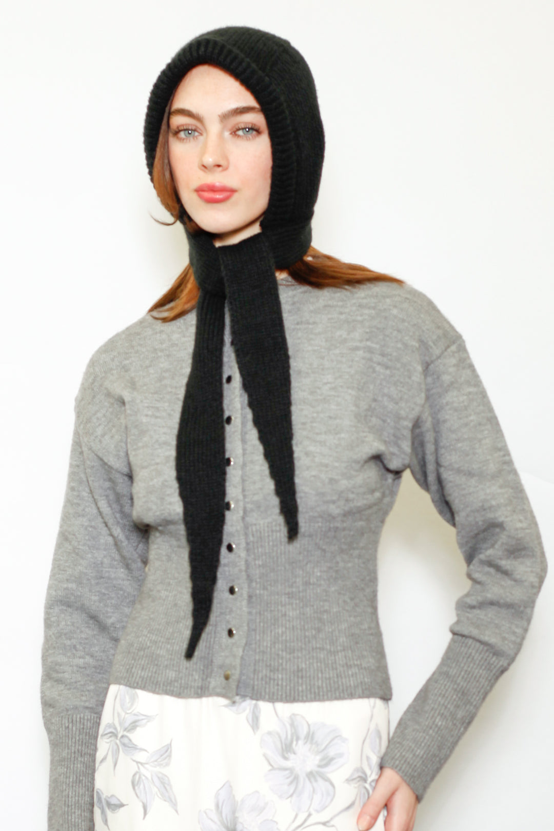 Wool Knitted Black Hoodie Hat Balaclava Bonnet