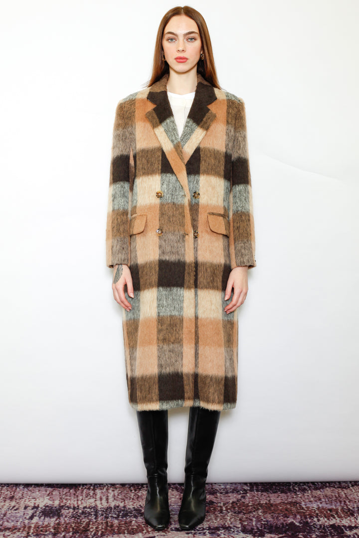 Heavy Wool Camel Brown Plaid Coat