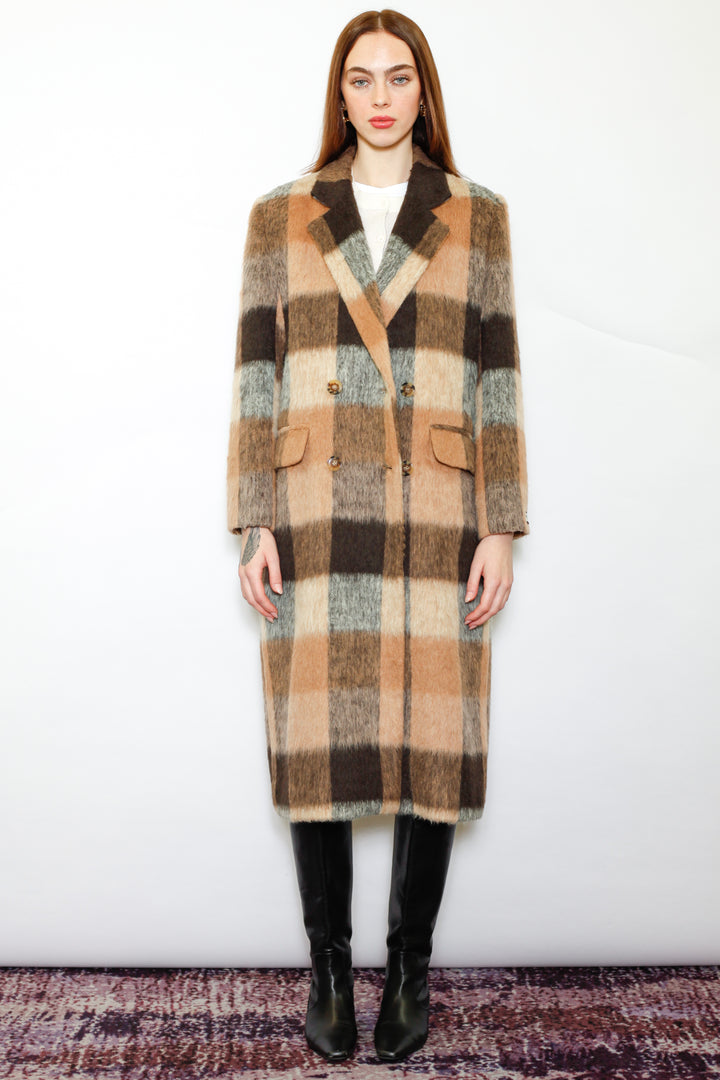 Heavy Wool Camel Brown Plaid Coat