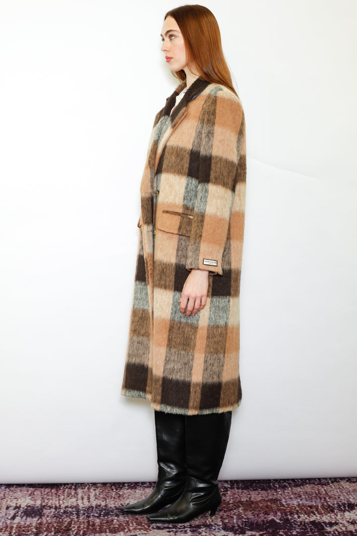 Heavy Wool Camel Brown Plaid Coat