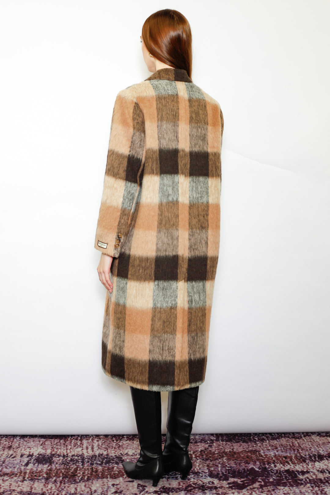 Heavy Wool Camel Brown Plaid Coat