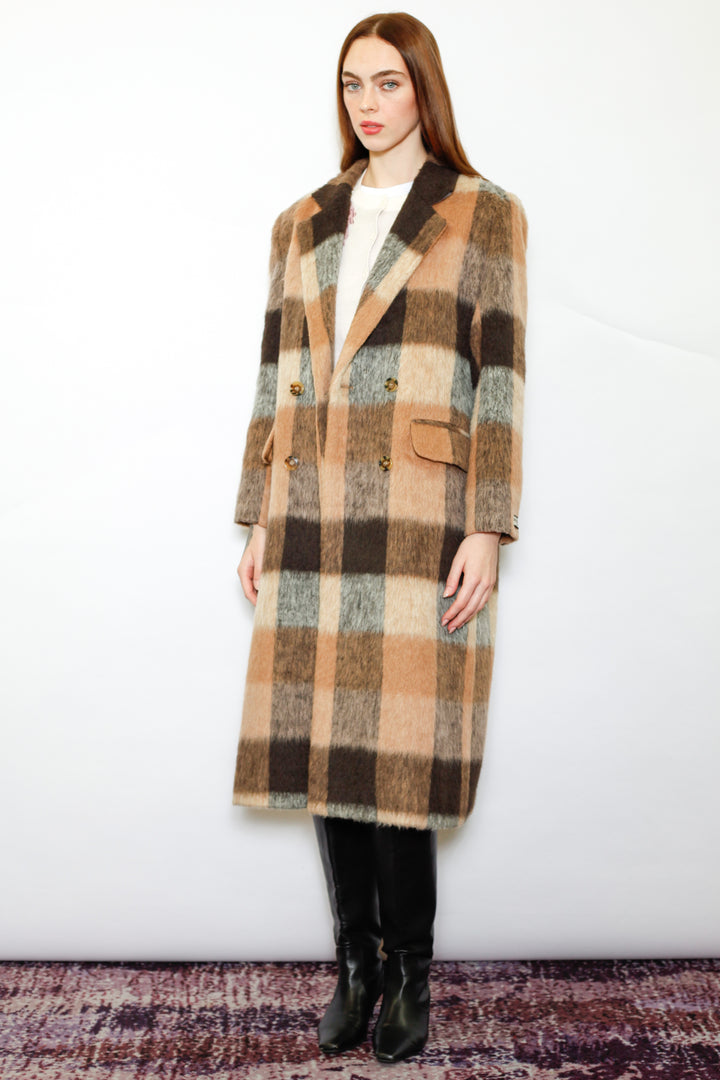 Heavy Wool Camel Brown Plaid Coat