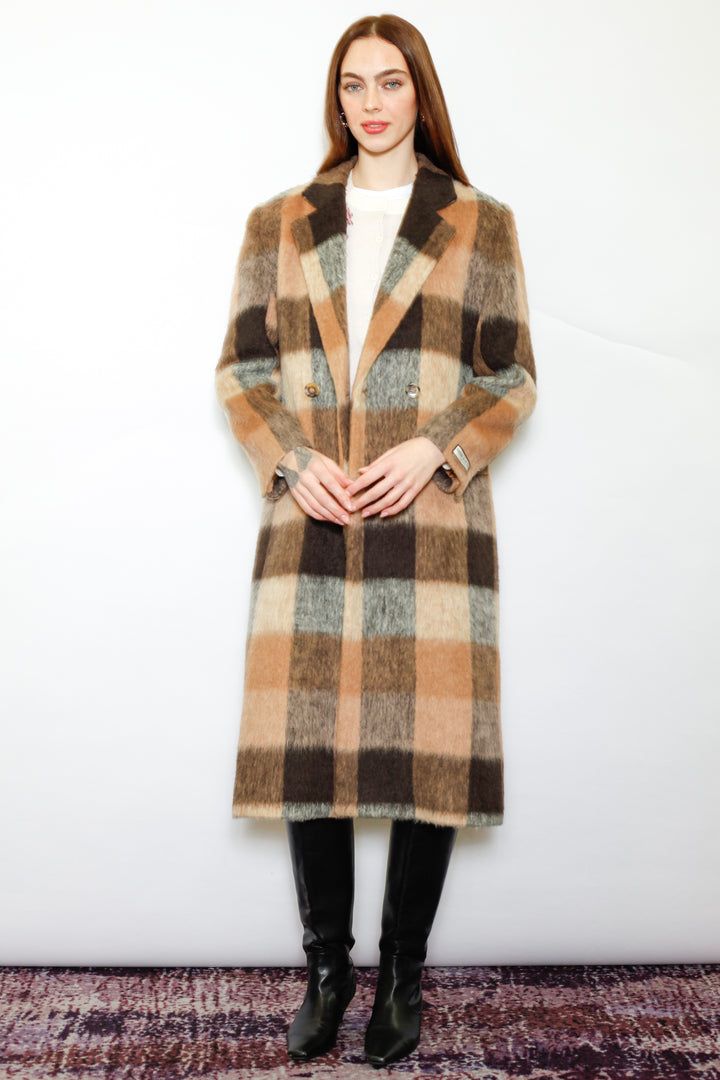 Heavy Wool Camel Brown Plaid Coat