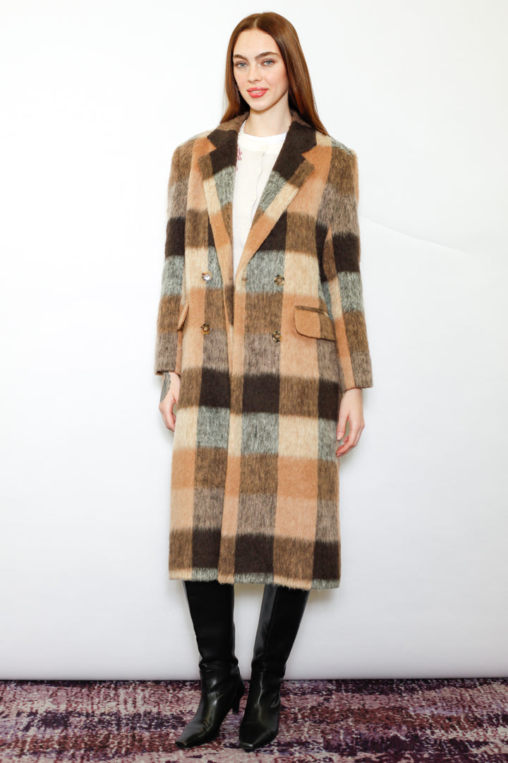 Heavy Wool Camel Brown Plaid Coat