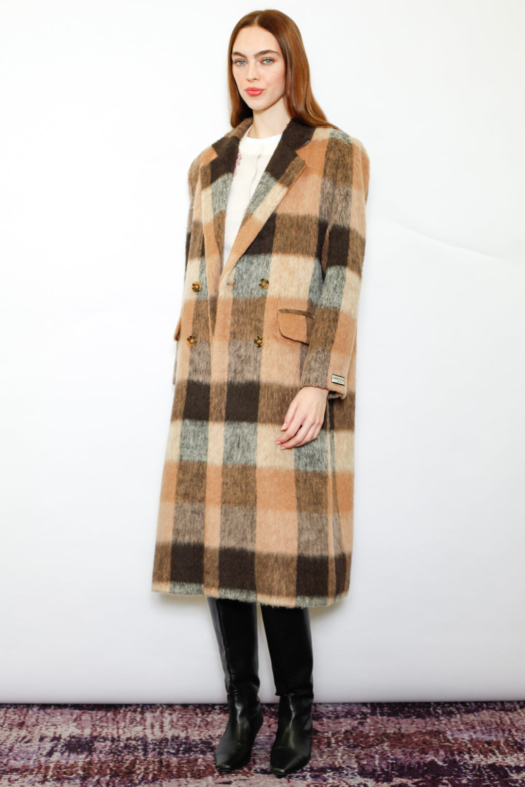 Heavy Wool Camel Brown Plaid Coat