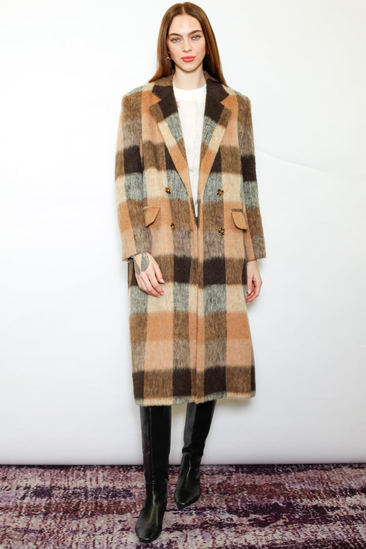 Heavy Wool Camel Brown Plaid Coat