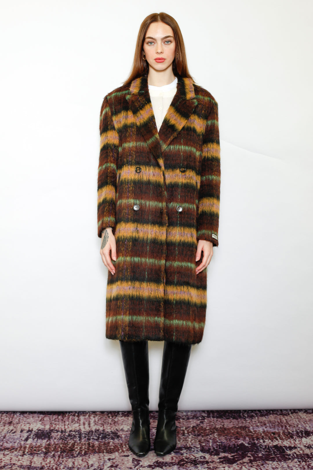 Heavy Wool Brown Plaid Coat