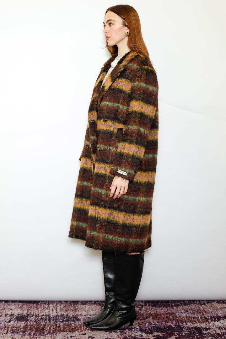 Heavy Wool Brown Plaid Coat