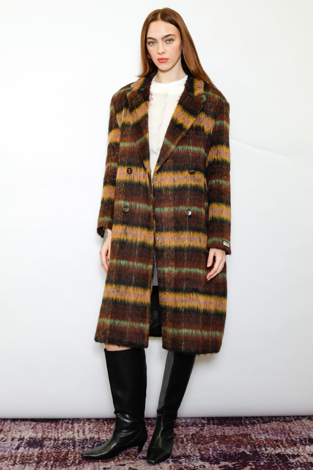 Heavy Wool Brown Plaid Coat