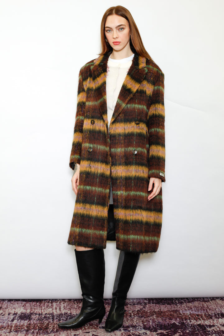 Heavy Wool Brown Plaid Coat