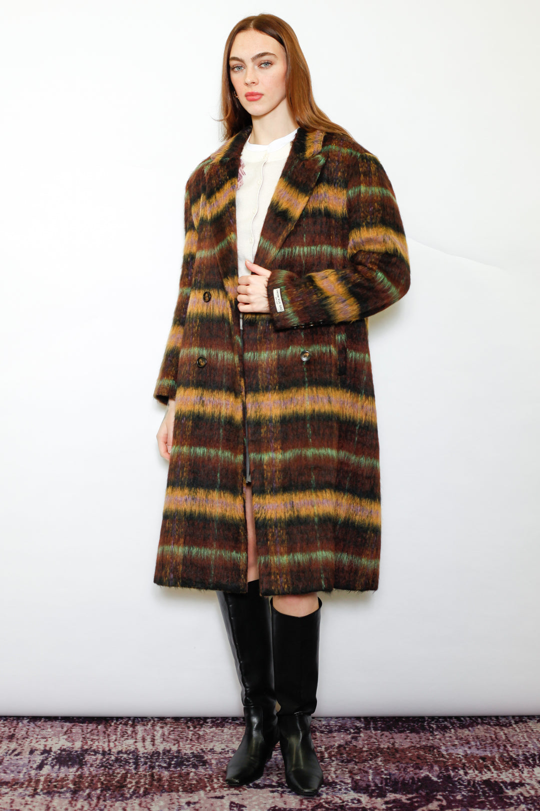 Heavy Wool Brown Plaid Coat