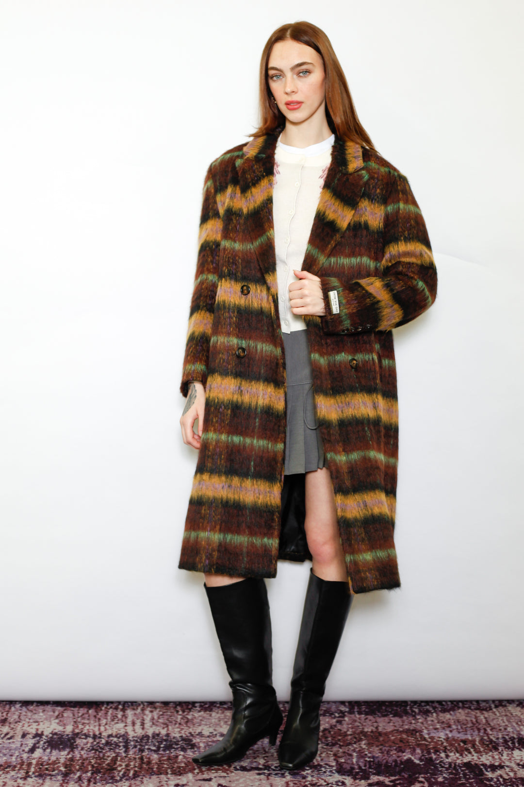 Heavy Wool Brown Plaid Coat