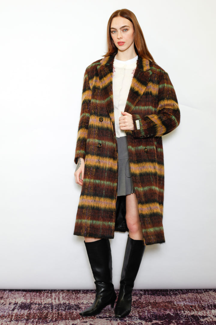 Heavy Wool Brown Plaid Coat