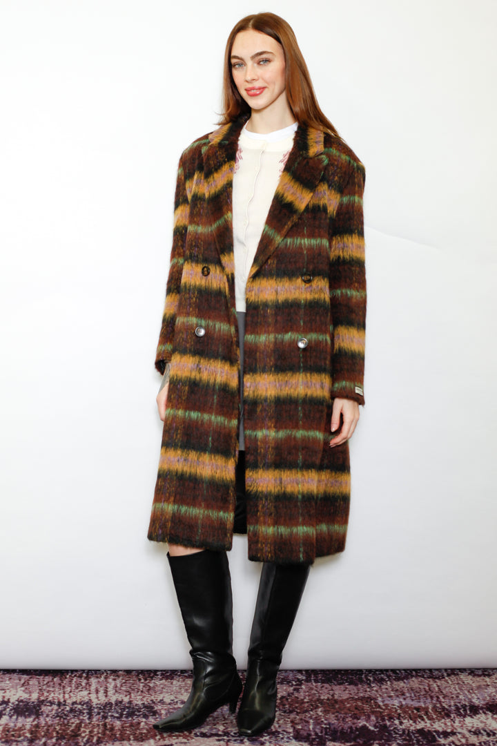 Heavy Wool Brown Plaid Coat