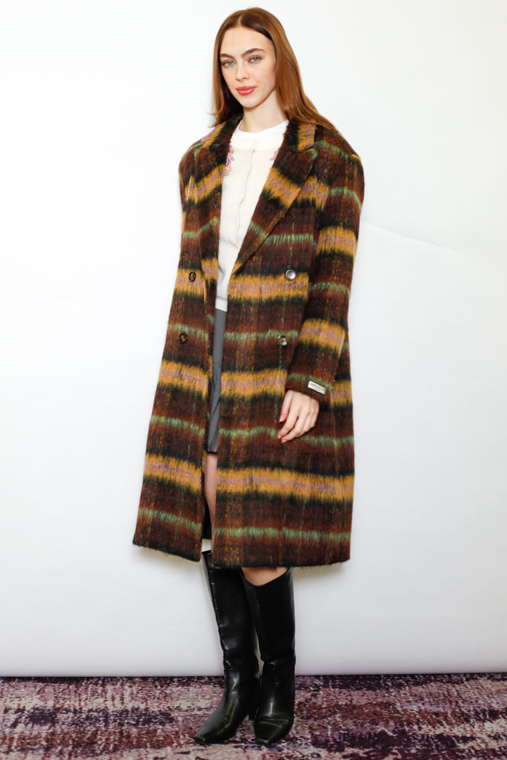 Heavy Wool Brown Plaid Coat