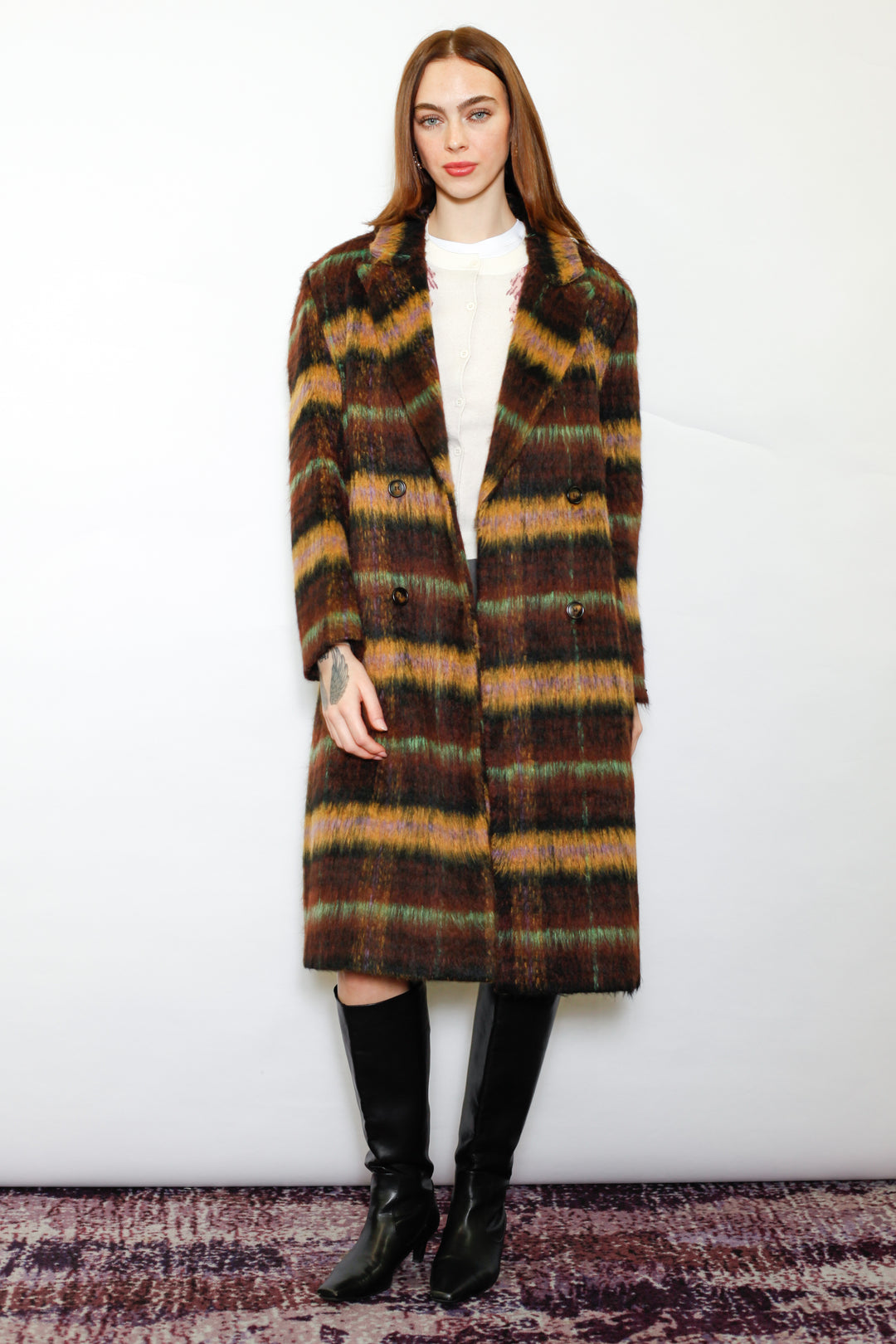 Heavy Wool Brown Plaid Coat