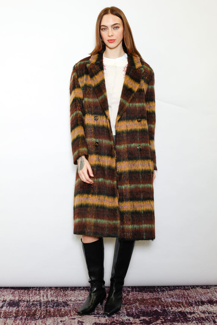 Heavy Wool Brown Plaid Coat