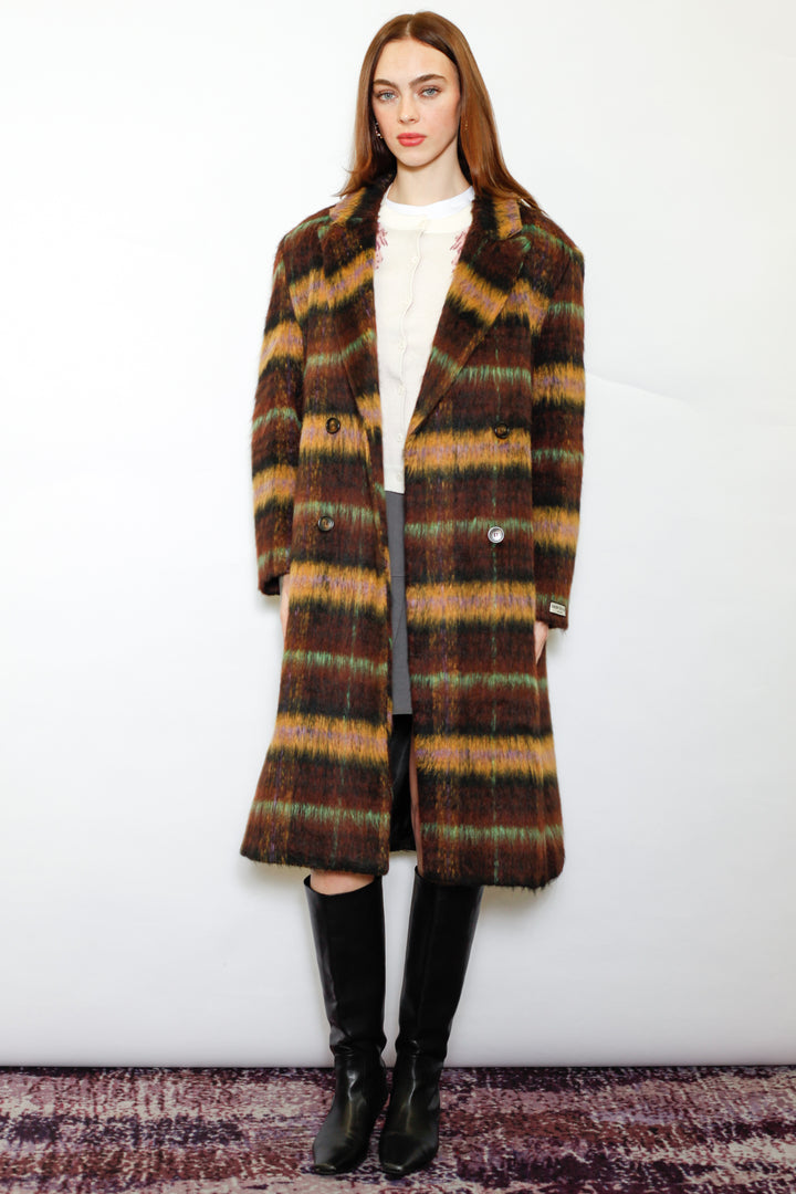 Heavy Wool Brown Plaid Coat
