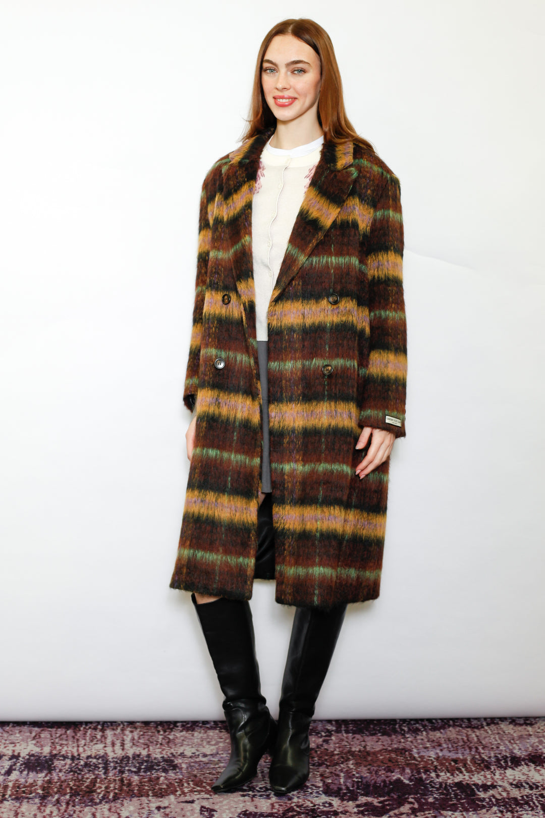 Heavy Wool Brown Plaid Coat