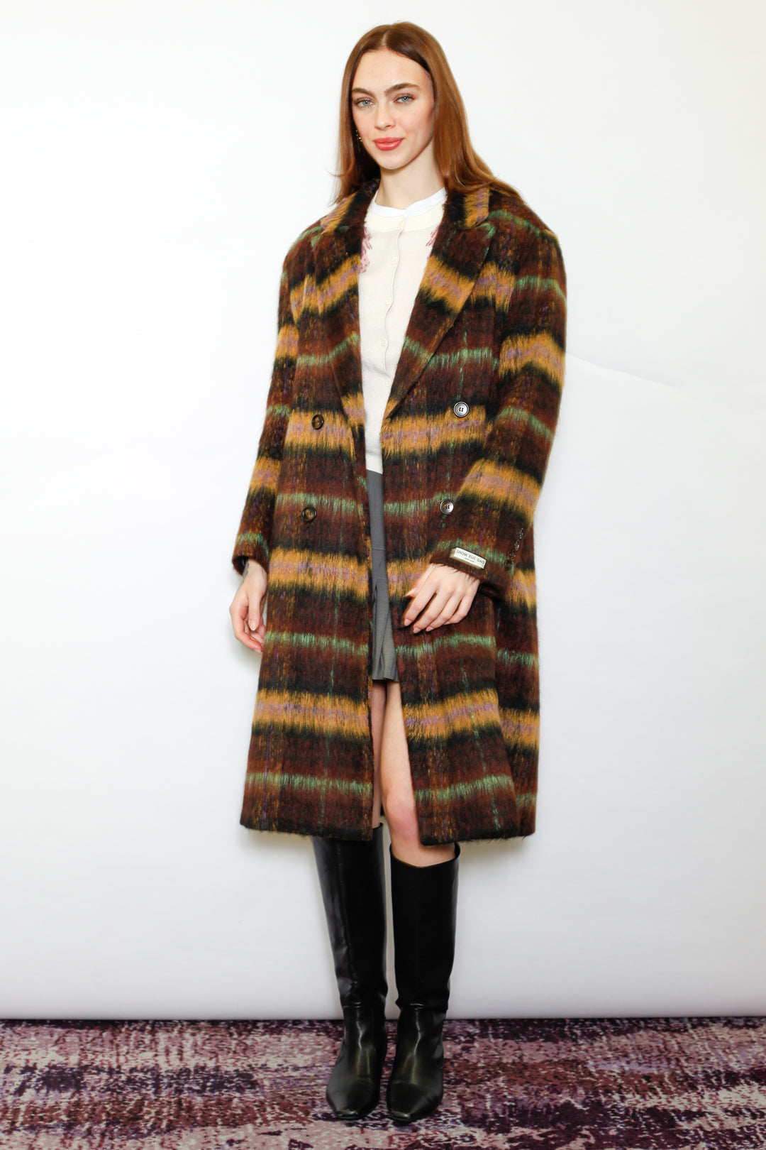 Heavy Wool Brown Plaid Coat