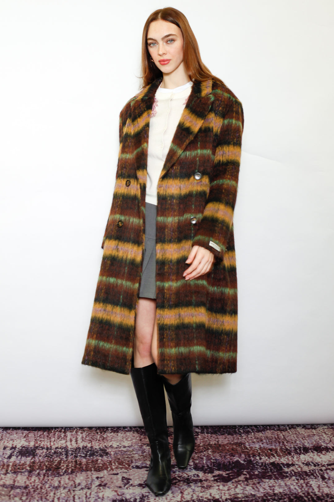 Heavy Wool Brown Plaid Coat