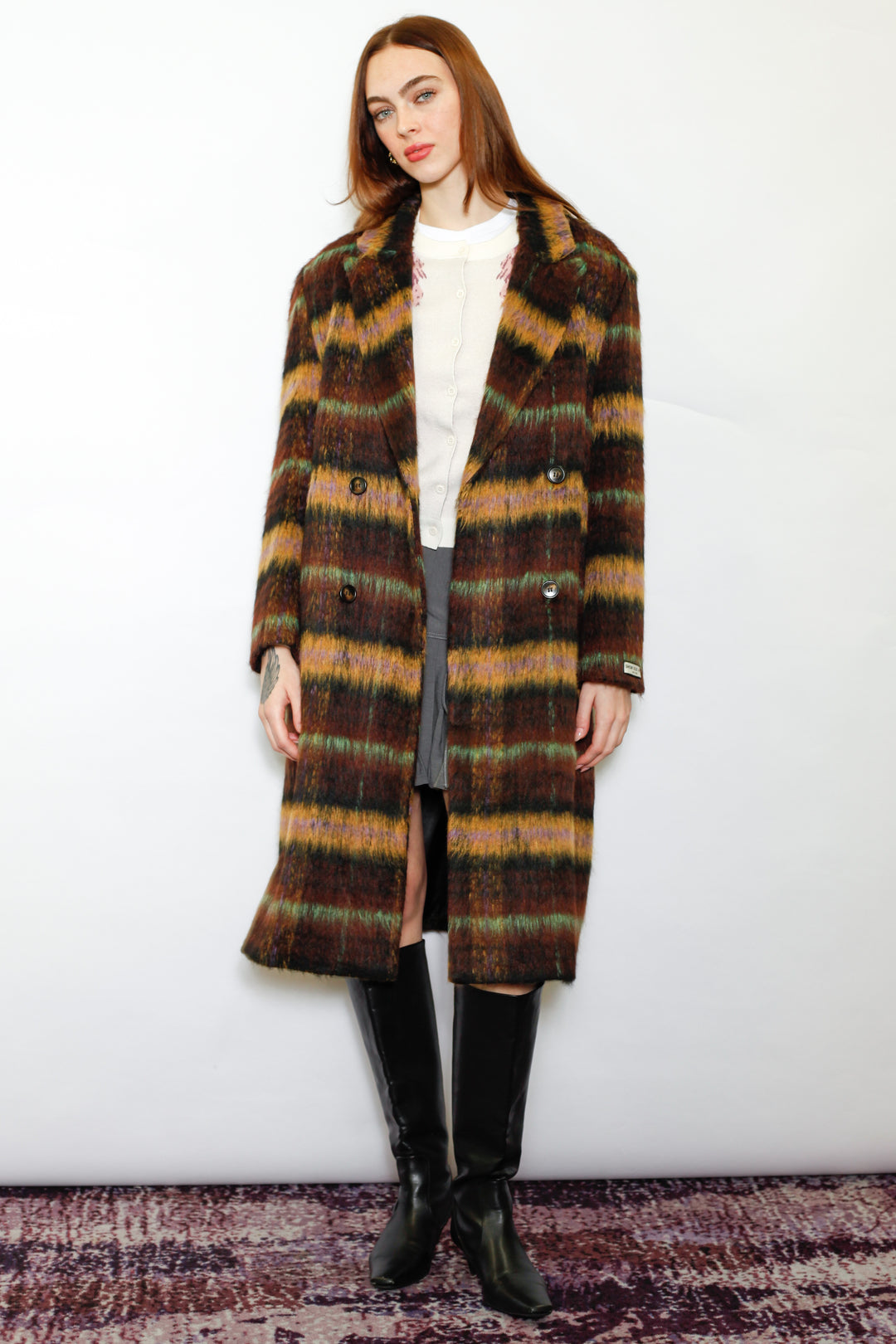 Heavy Wool Brown Plaid Coat