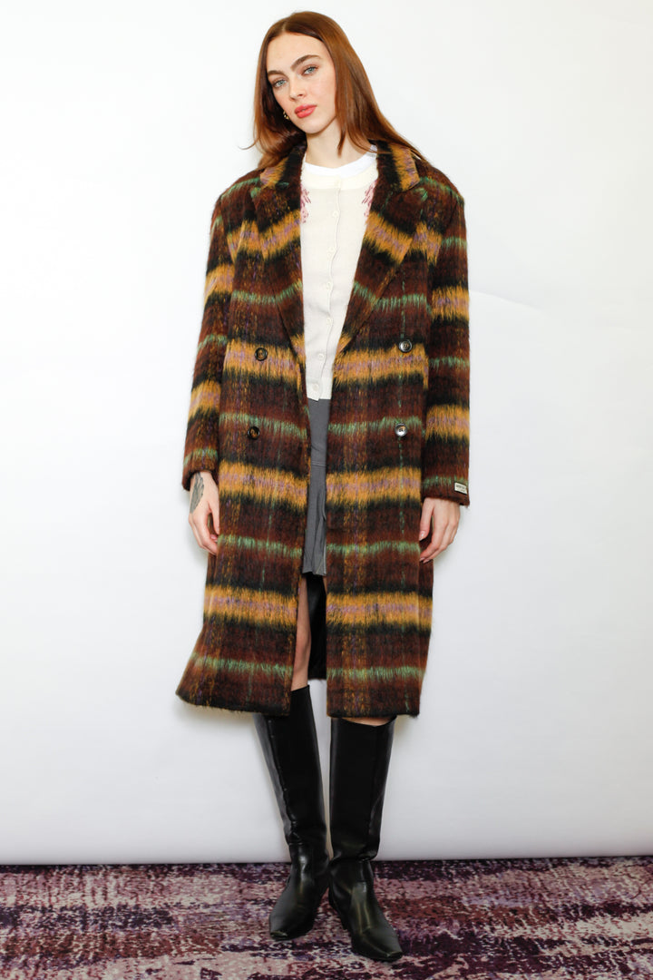 Heavy Wool Brown Plaid Coat