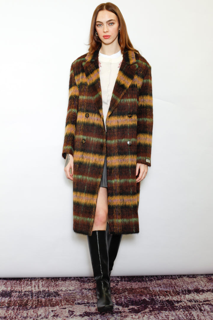 Heavy Wool Brown Plaid Coat